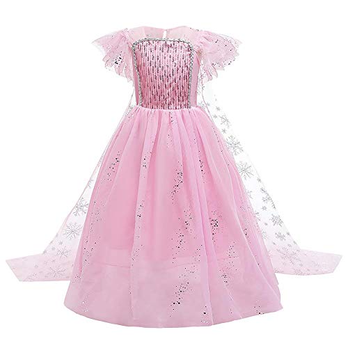 FYMNSI Kinder Eiskönigin 2 ELSA Kostüm Kleid Mädchen Prinzessin Königin Halloween Cosplay Pailletten Tüll Maxikleid Geburtstag Partykleid Weihnachten Fasching Karneval Verkleidung Rosa 8-9 Jahre von FYMNSI