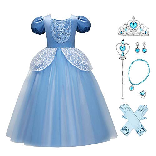 FYMNSI Prinzessin Cinderella Sofia Meerjungfrau Kostüm für Mädchen verkleiden sich Halloween Karneval Weihnachten Geburtstag Party Cosplay Outfits, blau, 4 Jahre von FYMNSI