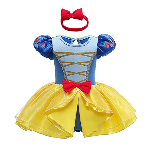 Kleinkinder Baby Mädchen Schneewittchen Cosplay Kleid Snow White Prinzessin Kostüme Kurzarm Bodykleid Stirnband Set Verkleidung Halloween Weihnachten Karneval Geburtstag Partykleid Blau + Gelb 6-9M von FYMNSI