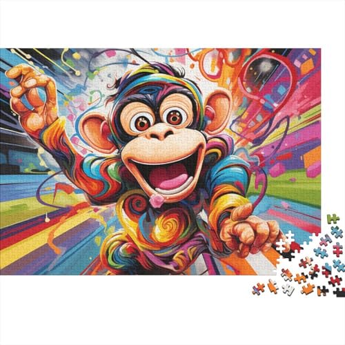 1000 Teile Puzzle Für Erwachsene - Schwieriges Holzlegespiel, Mentales Training,Cartoon Monkey Bunte Fliesen Dekoration, Familientaugliches Geschenk 1000pcs (75x50cm) von FYQTCIAN