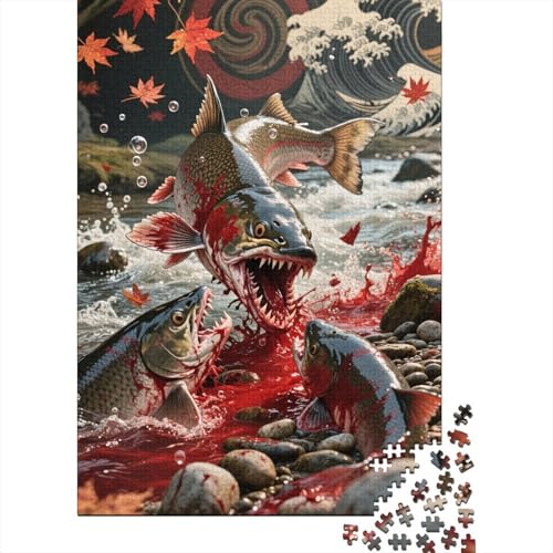 Atlantischer Lachs 1000 Teile Premium Holz Puzzle Für Erwachsene - Herausforderndes Geschicklichkeitsspiel,Cooles Kunstwerk Legespiel Für Familie, Wanddekoration Geschenk 1000pcs (75x50cm) von FYQTCIAN
