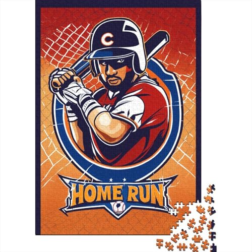 Baseball Holz Puzzle 1000 Teile Für Erwachsene - Unmögliches Legespiel, Stressabbau Spielzeug,Zeichentrickfilm Premium Home Dekoration, 1000pcs (75x50cm) von FYQTCIAN