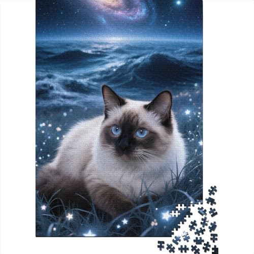 Birmanen-Sakristei 1000 Teile Premium Holz Puzzle Für Erwachsene - Herausforderndes Geschicklichkeitsspiel,Tier Kunst Entspannendes Legespiel Für Familie, Wanddekoration Geschenk 1000pcs (75x50cm) von FYQTCIAN