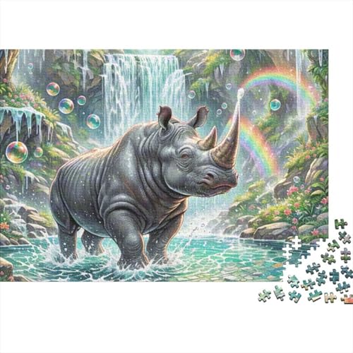 Black Rhinoceros 1000 Teile Premium Holz Puzzle Für Erwachsene - Herausforderndes Geschicklichkeitsspiel, Entspannendes Legespiel Für Familie, Wanddekoration Geschenk 1000pcs (75x50cm) von FYQTCIAN