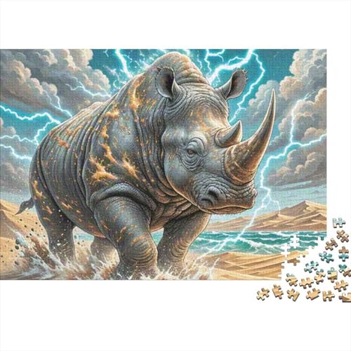 Black Rhinoceros 1000-Teile Premium Holzpuzzle - Unmögliches Puzzle Für Erwachsene, Pädagogisches Familienspiel, Hochwertige Wandkunst Geschenkidee 1000pcs (75x50cm) von FYQTCIAN