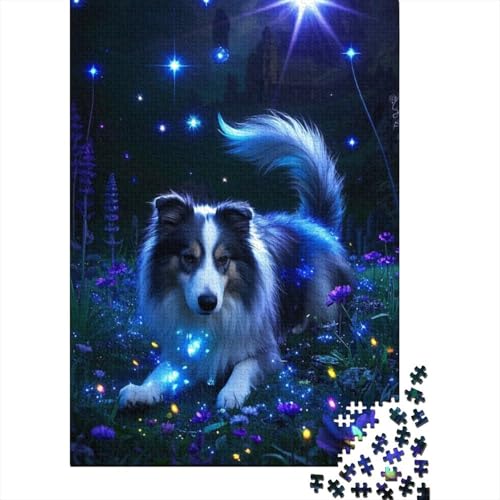 Border Collie Holzpuzzle 1000 Teile Für Erwachsene & Jugendliche - Cooles Kunstwerk Unmögliches Puzzle Spielzeug, Pädagogisches Geduldspiel, Premium Geburtstagsgeschenk 1000pcs (75x50cm) von FYQTCIAN