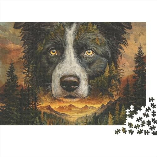 Border Collie Puzzle 1000-teilige Schwer Puzzle Spielzeug Lernspiel Impossible Tier Hund Herausforderung Spielzeug Für Erwachsene Und Kinder Ab 12 Jahren 1000pcs (75x50cm) von FYQTCIAN