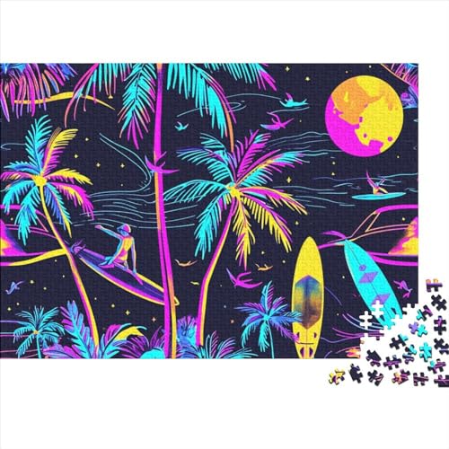 Bunte Neon Palmen Puzzles 1000 Teile Schwer Puzzle Spielzeug Lernspiel Impossible Herausforderungsspielzeug Für Erwachsene Und Kinder Ab 12 Jahren 1000pcs (75x50cm) von FYQTCIAN