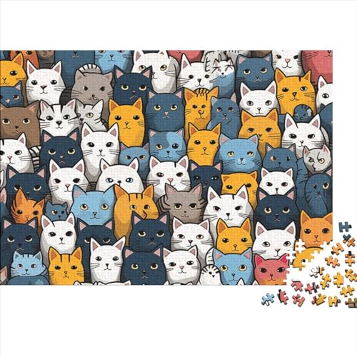 Cartoon Kat Puzzle 1000-teilige Schwer Puzzle Spielzeug Lernspiel Impossible Herausforderungsspielzeug Für Erwachsene Kinder 1000pcs (75x50cm) von FYQTCIAN