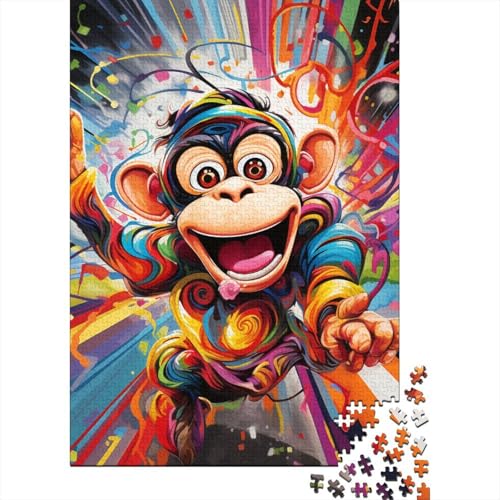 Cartoon Monkey Holz Puzzle 1000 Teile Für Erwachsene - Unmögliches Legespiel, Stressabbau Spielzeug, Premium Home Dekoration, 1000pcs (75x50cm) von FYQTCIAN