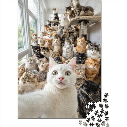 Cat Holzpuzzle 1000 Teile Für Erwachsene & Jugendliche - Cute Unmögliches Puzzle Spielzeug, Pädagogisches Geduldspiel, Premium Geburtstagsgeschenk 1000pcs (75x50cm) von FYQTCIAN