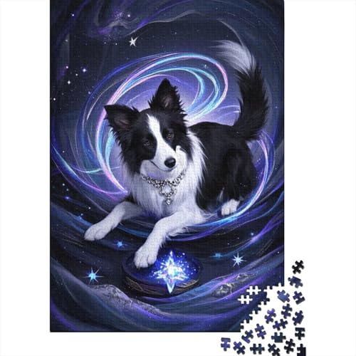 Cooles Kunstwerk 1000 Teile Puzzle Für Erwachsene - Schwieriges Holzlegespiel, Mentales Training,Border Collie Bunte Fliesen Dekoration, Familientaugliches Geschenk 1000pcs (75x50cm) von FYQTCIAN