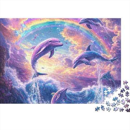 Delphin Puzzle 1000-teilige Schwer Puzzle Spielzeug Lernspiel Impossible Herausforderungsspielzeug Für Erwachsene Kinder 1000pcs (75x50cm) von FYQTCIAN