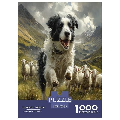 Der Border Collie Puzzles 1000 Teile Schwer Puzzle Spielzeug Lernspiel Impossible Herausforderungsspielzeug Für Erwachsene Kinder 70x50cm/1000pcs von FYQTCIAN