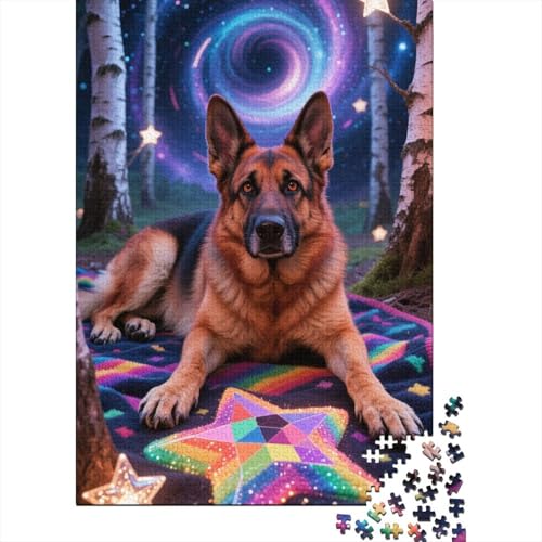 Deutscher Schäferhund 1000 Teile Premium Holz Puzzle Für Erwachsene - Herausforderndes Geschicklichkeitsspiel,Niedlich Entspannendes Legespiel Für Familie, Wanddekoration Geschenk 1000pcs (75x50cm) von FYQTCIAN