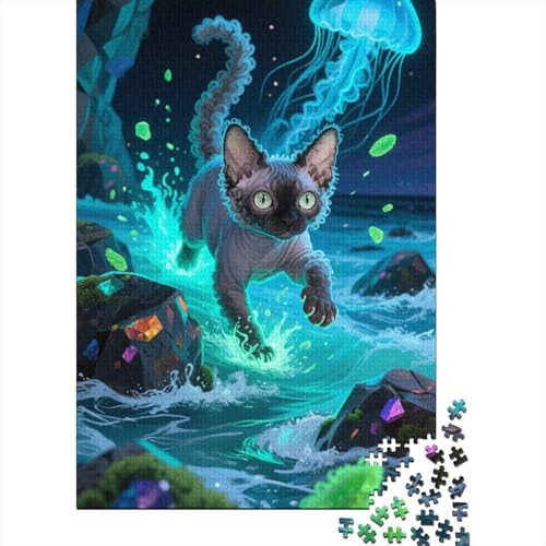 Devon Rex Holz Puzzle 1000 Teile Für Erwachsene - Unmögliches Legespiel, Stressabbau Spielzeug,Niedlich Premium Home Dekoration, 1000pcs (75x50cm) von FYQTCIAN