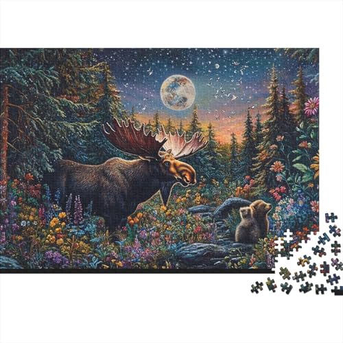 Elch Puzzles 1000 Teile Schwer Puzzle Spielzeug Pädagogisches Spiel Impossible Wildtiere Herausforderungsspielzeug Für Erwachsene Kinder 1000pcs (75x50cm) von FYQTCIAN