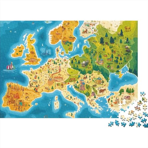 Europäische Karte Puzzle 1000 Teile Schwer Puzzle Spielzeug Lernspiel Impossible Herausforderung Spielzeug Für Erwachsene Und Kinder Ab 14 Jahren 1000pcs (75x50cm) von FYQTCIAN