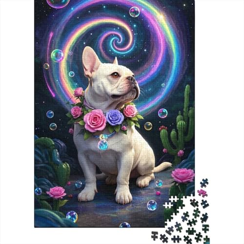 Französische BullHundgege Holz Puzzle 1000 Teile Für Erwachsene - Unmögliches Legespiel, Stressabbau Spielzeug,Niedlich Premium Home Dekoration, 1000pcs (75x50cm) von FYQTCIAN