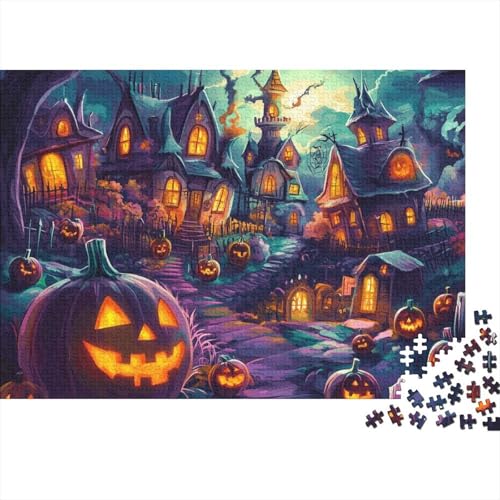 Halloween Village Puzzle 1000-teilige Schwer Puzzle Spielzeug Lernspiel Impossible Pet Hund Herausforderung Spielzeug Für Erwachsene Kinder 1000pcs (75x50cm) von FYQTCIAN