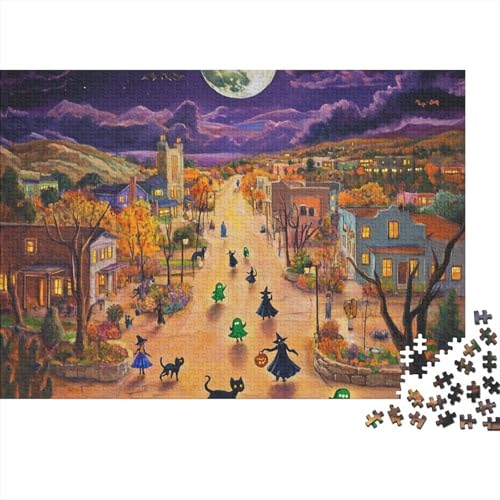 Halloween Village Puzzles 1000 Teile Schwer Puzzle Spielzeug Lernspiel Impossible Pet Hund Herausforderung Spielzeug Für Erwachsene Und Kinder Ab 14 Jahren 1000pcs (75x50cm) von FYQTCIAN