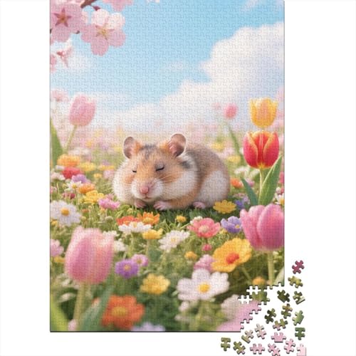 Hamster Holz Puzzle 1000 Teile Für Erwachsene - Unmögliches Legespiel, Stressabbau Spielzeug,Zeichentrickfilm Kunst Premium Home Dekoration, 1000pcs (75x50cm) von FYQTCIAN