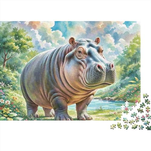 Hippopotamus 1000 Teile Premium Holz Puzzle Für Erwachsene - Herausforderndes Geschicklichkeitsspiel, Entspannendes Legespiel Für Familie, Wanddekoration Geschenk 1000pcs (75x50cm) von FYQTCIAN