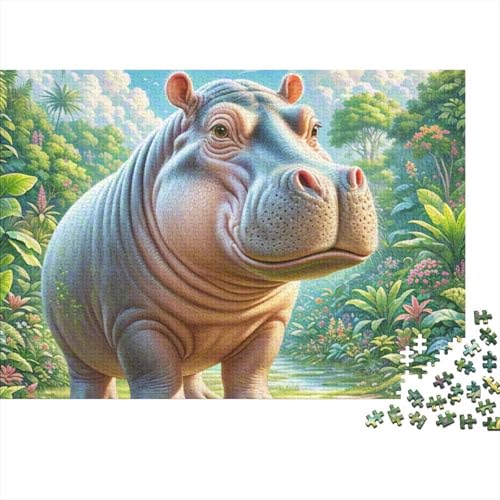 Hippopotamus Holz Puzzle 1000 Teile Für Erwachsene - Unmögliches Legespiel, Stressabbau Spielzeug, Premium Home Dekoration, 1000pcs (75x50cm) von FYQTCIAN