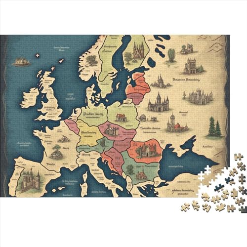 Karte von Europa Puzzle 1000-teilige Schwer Puzzle Spielzeug Lernspiel Impossible Herausforderungsspielzeug Für Erwachsene Und Kinder Ab 14 Jahren 1000pcs (75x50cm) von FYQTCIAN