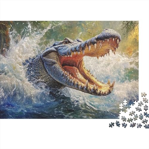 Krokodil Puzzle 1000-teilige Schwer Puzzle Spielzeug Lernspiel Impossible Tier Herausforderung Spielzeug Für Erwachsene Kinder 1000pcs (75x50cm) von FYQTCIAN