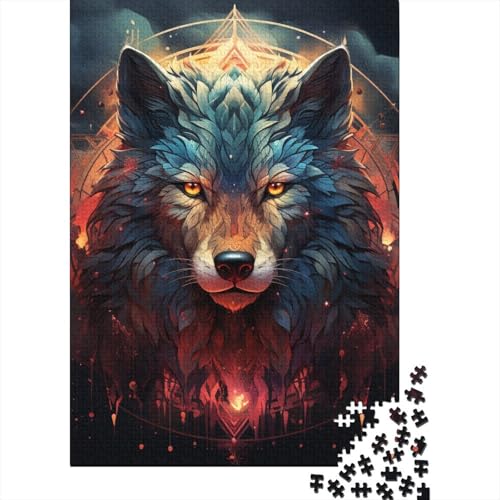 Kunst-Wolf Holz Puzzle 1000 Teile Für Erwachsene - Unmögliches Legespiel, Stressabbau Spielzeug, Premium Home Dekoration, 1000pcs (75x50cm) von FYQTCIAN