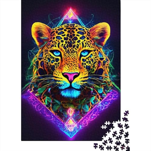 Leopard Holz Puzzle 1000 Teile Für Erwachsene - Unmögliches Legespiel, Stressabbau Spielzeug,Waldtiere Premium Home Dekoration, 1000pcs (75x50cm) von FYQTCIAN