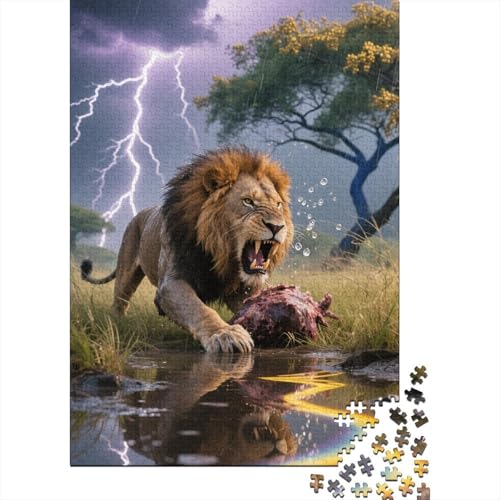 Löwe 1000-Teile Premium Holzpuzzle - Zeichentrickfilm Kunst Unmögliches Puzzle Für Erwachsene, Pädagogisches Familienspiel, Hochwertige Wandkunst Geschenkidee 1000pcs (75x50cm) von FYQTCIAN