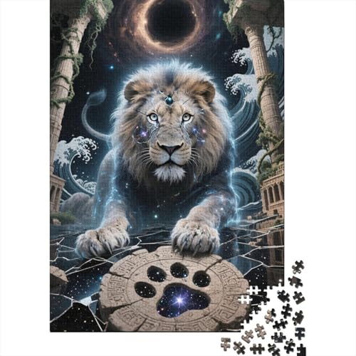 Löwe Holzpuzzle 1000 Teile Für Erwachsene & Jugendliche - Zeichentrickfilm Kunst Unmögliches Puzzle Spielzeug, Pädagogisches Geduldspiel, Premium Geburtstagsgeschenk 1000pcs (75x50cm) von FYQTCIAN