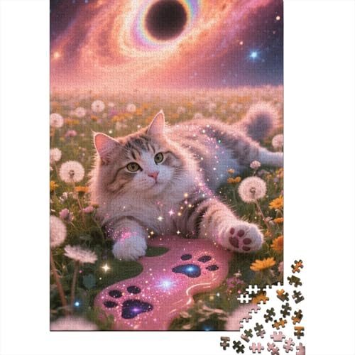 Maine Coon 1000 Teile Premium Holz Puzzle Für Erwachsene - Herausforderndes Geschicklichkeitsspiel,Zeichentrickfilm Kunst Legespiel Für Familie, Wanddekoration Geschenk 1000pcs (75x50cm) von FYQTCIAN