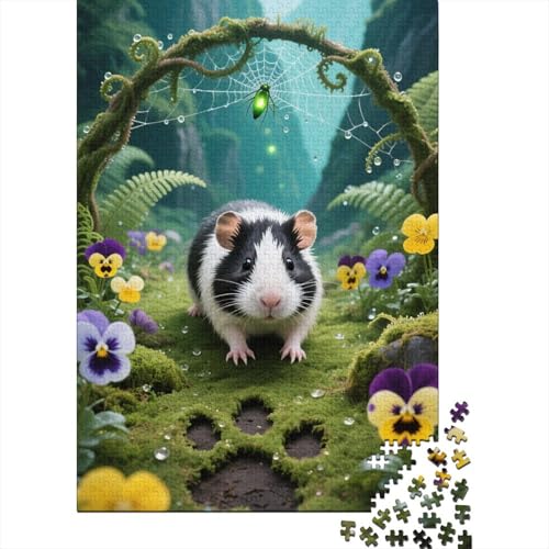 Meerschweinchen Holz Puzzle 1000 Teile Für Erwachsene - Unmögliches Legespiel, Stressabbau Spielzeug,Zeichentrickfilm Kunst Premium Home Dekoration, 1000pcs (75x50cm) von FYQTCIAN