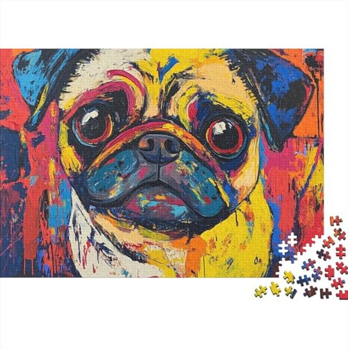 Mops Puzzle 1000 Teile Schwer Puzzle Spielzeug Pädagogisches Spiel Impossible Tier Hund Herausforderungsspielzeug Für Erwachsene Und Kinder Ab 14 Jahren 1000pcs (75x50cm) von FYQTCIAN