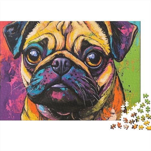 Mops Puzzle 1000-teilige Schwer Puzzle Spielzeug Pädagogisches Spiel Impossible Tier Hund Herausforderungsspielzeug Für Erwachsene Und Kinder Ab 14 Jahren 1000pcs (75x50cm) von FYQTCIAN