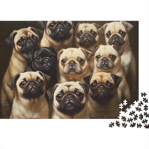 Mops Puzzles 1000 Teile Schwer Puzzle Spielzeug Lernspiel Impossible Tier Hund Herausforderung Spielzeug Für Erwachsene Kinder 1000pcs (75x50cm) von FYQTCIAN