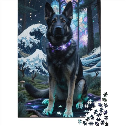 Niedlich 1000 Teile Puzzle Für Erwachsene - Schwieriges Holzlegespiel, Mentales Training,Deutscher Schäferhund Bunte Fliesen Dekoration, Familientaugliches Geschenk 1000pcs (75x50cm) von FYQTCIAN