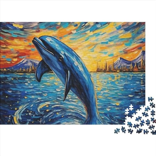 Oil Painting Delphin Puzzles 1000 Teile Schwer Puzzle Spielzeug Lernspiel Impossible Herausforderung Spielzeug Für Erwachsene Kinder 1000pcs (75x50cm) von FYQTCIAN