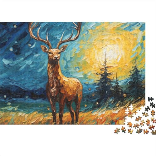 Oil Painting Elch Puzzle 1000 Teile Schwer Puzzle Spielzeug Lernspiel Impossible Herausforderung Spielzeug Für Erwachsene Und Kinder Ab 12 Jahren 1000pcs (75x50cm) von FYQTCIAN