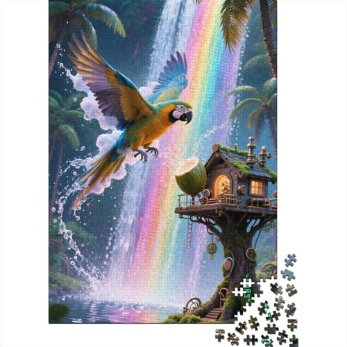 Papagei 1000-Teile Premium Holzpuzzle - Zeichentrickfilm Kunst Unmögliches Puzzle Für Erwachsene, Pädagogisches Familienspiel, Hochwertige Wandkunst Geschenkidee 1000pcs (75x50cm) von FYQTCIAN