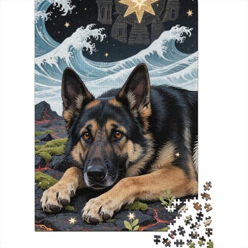 Premium Deutscher Schäferhund 1000 Teile Puzzle Aus Holz Niedlich - Herausforderndes Geschicklichkeitsspiel Für Erwachsene, Entspannende Wandkunst, Hochwertiges Geschenk 1000pcs (75x50cm) von FYQTCIAN