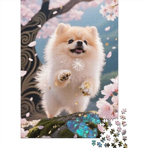 Premium Pomeranian-Welpe 1000 Teile Puzzle Aus Holz Zeichentrickfilm Kunst - Herausforderndes Geschicklichkeitsspiel Für Erwachsene, Entspannende Wandkunst, Hochwertiges Geschenk 1000pcs (75x50cm) von FYQTCIAN