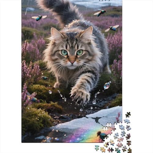 Premium Waldkatze 1000 Teile Puzzle Aus Holz Zeichentrickfilm Kunst - Herausforderndes Geschicklichkeitsspiel Für Erwachsene, Entspannende Wandkunst, Hochwertiges Geschenk 1000pcs (75x50cm) von FYQTCIAN
