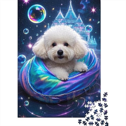 Puzzle 1000 Teile Aus Holz Für Erwachsene Cooles Kunstwerk - Herausforderndes Premium-Spiel, Entspannende Mentale Übung,Bichon Frise Elegante Home Dekoration 1000pcs (75x50cm) von FYQTCIAN