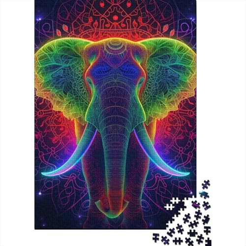 Puzzle 1000 Teile Aus Holz Für Erwachsene - Herausforderndes Premium-Spiel, Entspannende Mentale Übung,Bunte Elefanten Elegante Home Dekoration 1000pcs (75x50cm) von FYQTCIAN