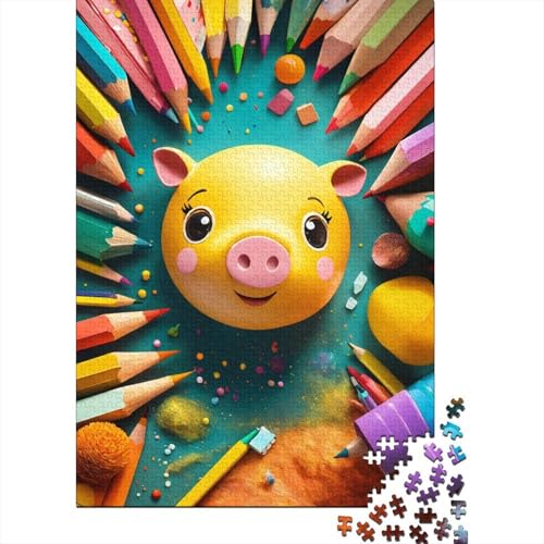 Puzzle 1000 Teile Aus Holz Für Erwachsene Niedlich Animals - Herausforderndes Premium-Spiel, Entspannende Mentale Übung,Zeichentrickfilm Schwein Elegante Home Dekoration 1000pcs (75x50cm) von FYQTCIAN