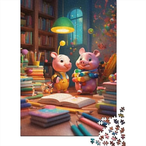 Puzzle 1000 Teile Aus Holz Für Erwachsene Niedlich Animals - Herausforderndes Premium-Spiel, Entspannende Mentale Übung,Zeichentrickfilm Schwein Elegante Home Dekoration 1000pcs (75x50cm) von FYQTCIAN
